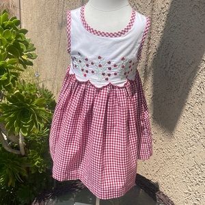 Blueberi Boulevard Dress Sz 18M Embroidered Hearts Flowers Gingham Red Summer